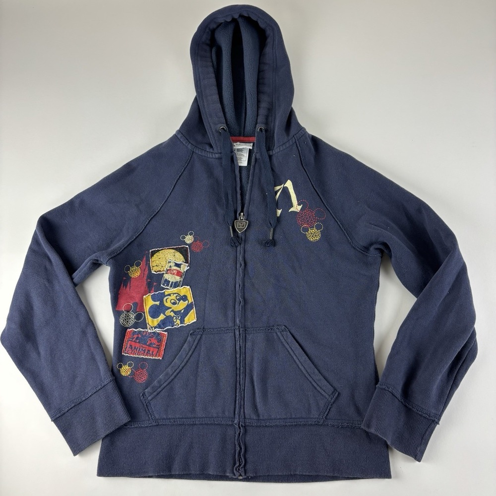 Disney Hoodie Womens Small Blue Sweatshirt 1971 Park Throwback Long Sleeve - Picture 2 of 8